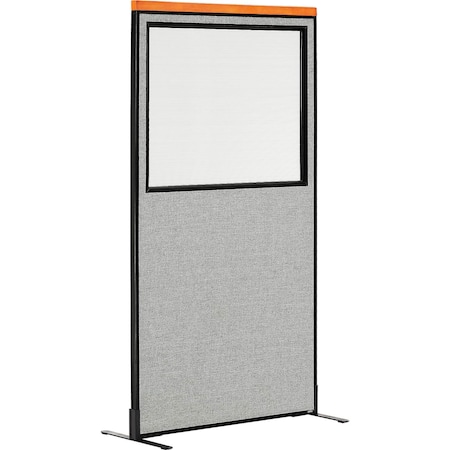 Interion By Global Industrial Interion Deluxe Freestanding Office Partition Panel w/Partial Window 36-1/4inW x 73-1/2inH Gray 694687WFGY